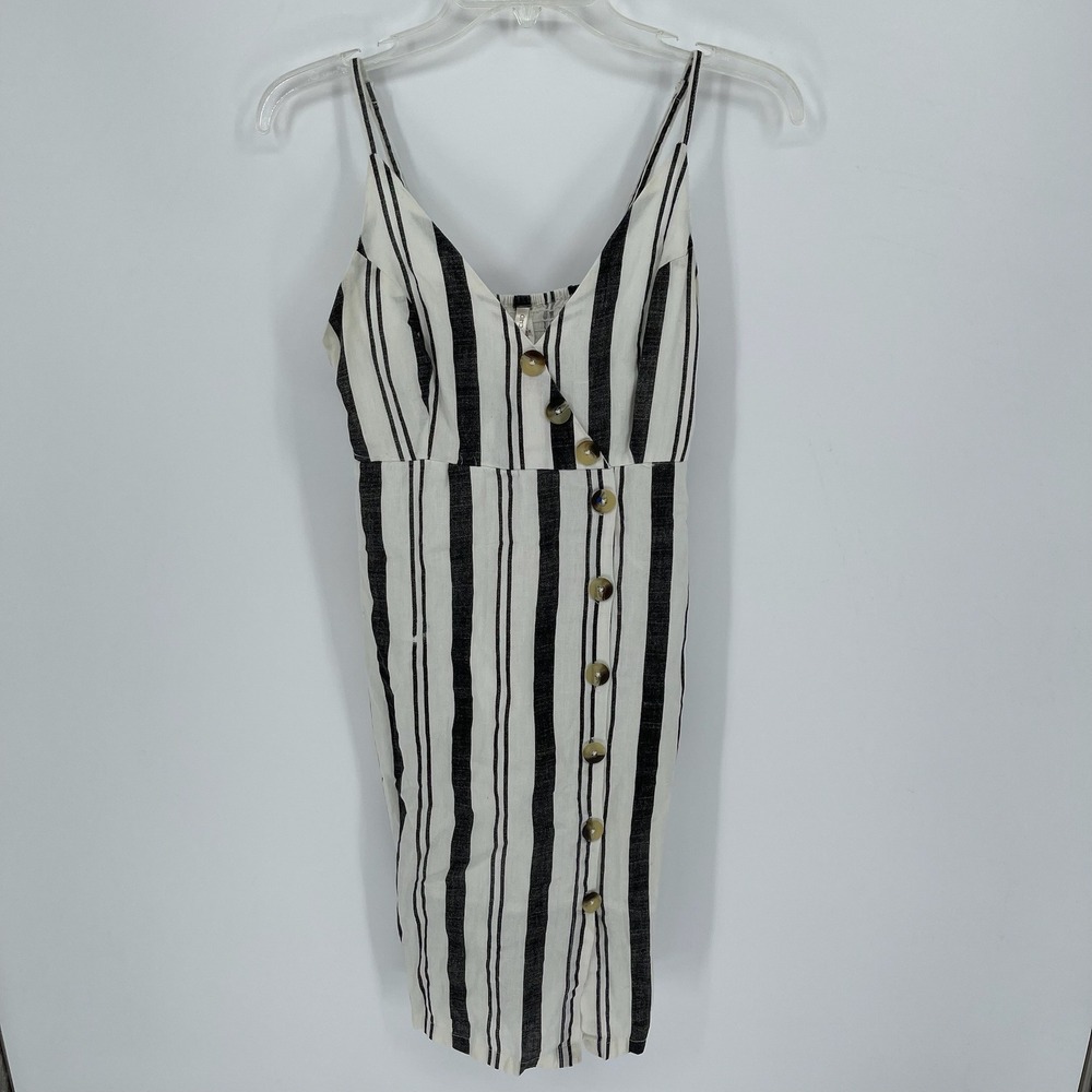 Moon‎ Orchid Women's White Black Striped Button Front Mini Dress Size M